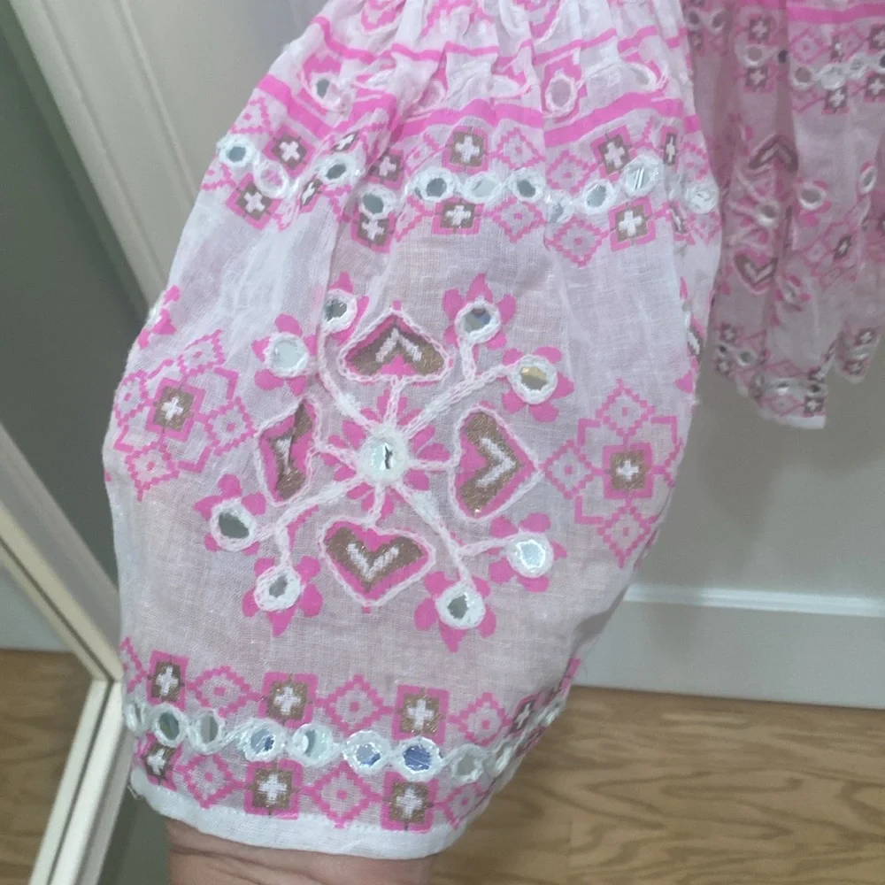 Juliet Dunn White Mini Dress with Pink Embroidery - Picture 3 of 9